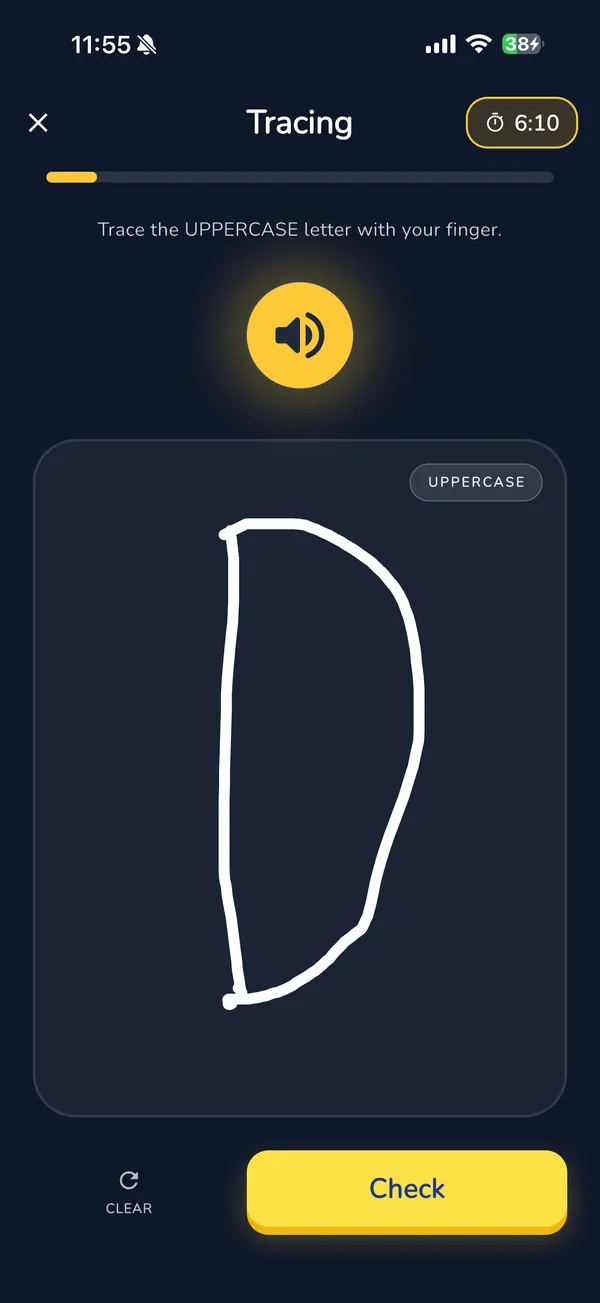 Letter tracing exercise